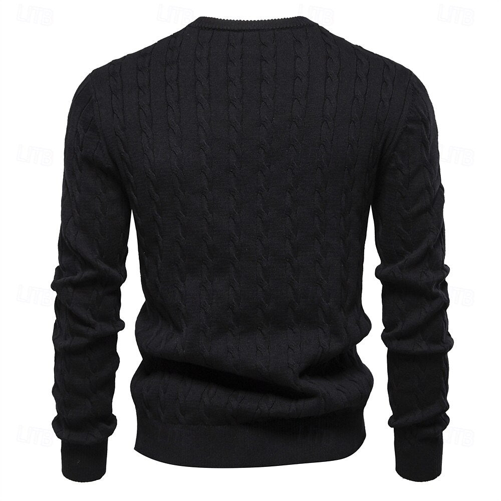 Cotton  Crew Neck Pullover Sweater - oukumen