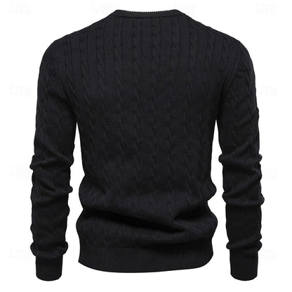 Cotton  Crew Neck Pullover Sweater - oukumen