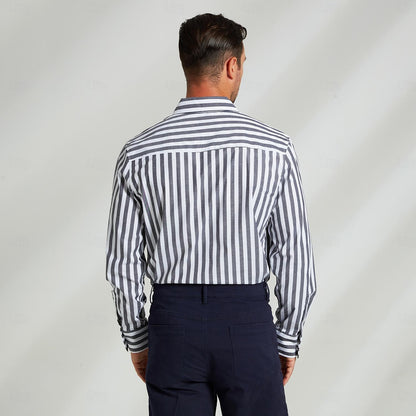 100% Cotton Stripes Lapel Dress Shirt - oukumen