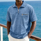 Acid-Wash Zip-Pocket Polo Shirt