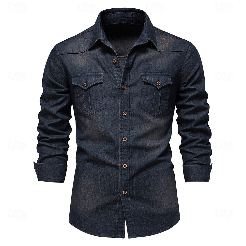 Denim Button Up Shirt Casual Shirt - oukumen