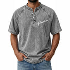 Distressed Acid-Wash Henley Shirt