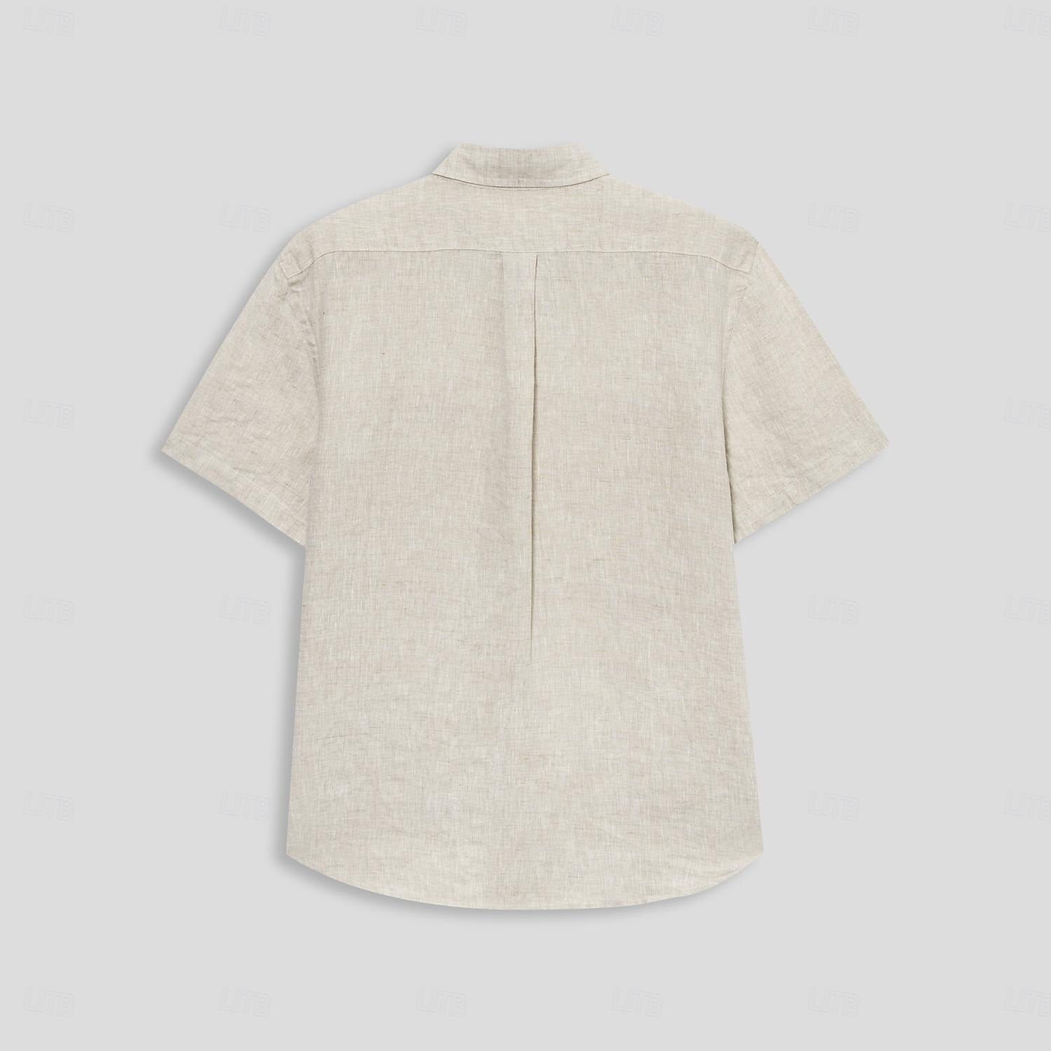 100% Linen Shirt Pocket Khaki - oukumen