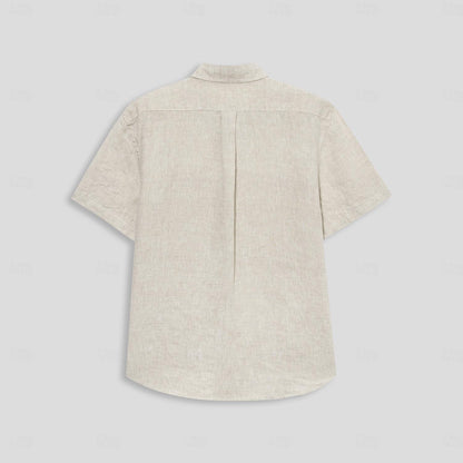 100% Linen Shirt Pocket Khaki - oukumen