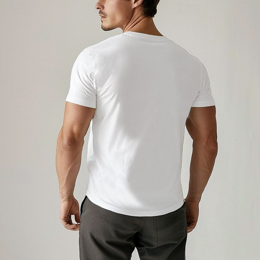 100% Cotton V Neck Solid Color T Shirt - oukumen