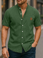 Washed Short-Sleeve Denim Shirt