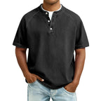 Acid-Wash Short-Sleeve Henley Shirt