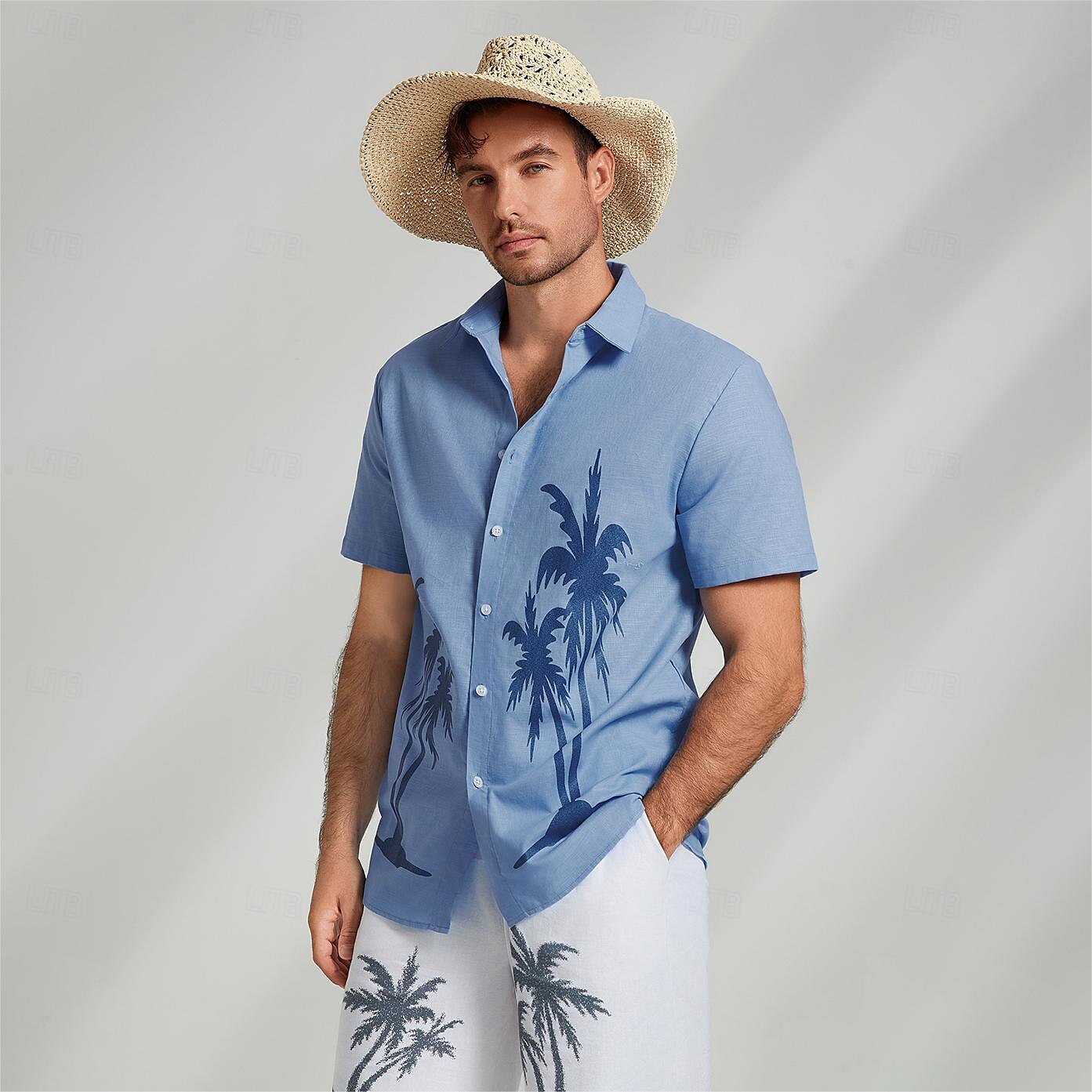 Graphic Hawaiian Casual Linen Shirt - oukumen