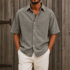 Washed Short-Sleeve Denim Shirt