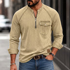 Distressed Long-Sleeve Henley Shirt