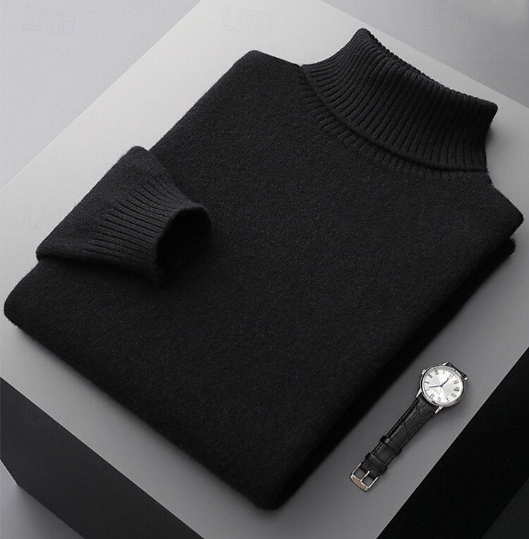 100% Merino Wool Turtleneck Sweater - oukumen