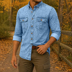 Acid-Wash Long-Sleeve Denim Shirt