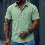 Washed Short-Sleeve Denim Shirt