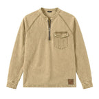 Distressed Long-Sleeve Henley Shirt
