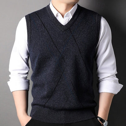 100% Wool Striped V-Neck Sweater Vest