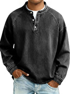 Acid-Wash Long-Sleeve Henley Shirt