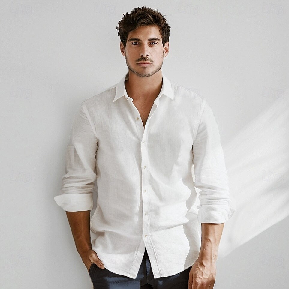 Cotton Linen Solid Color Shirt - oukumen