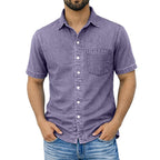 Washed Short-Sleeve Denim Shirt