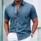 Washed Short-Sleeve Denim Shirt
