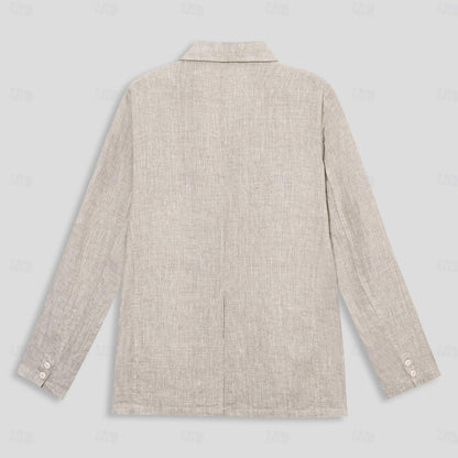 100% Linen Blazer Jacket Solid Color - oukumen