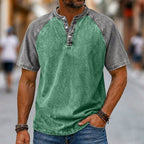 Color-Block Patchwork Henley Shirt