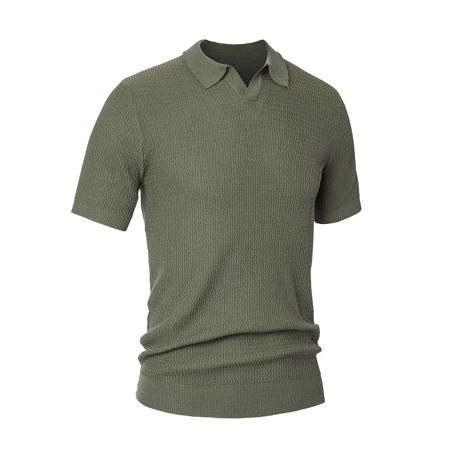 Textured Knit Polo Shirt - oukumen