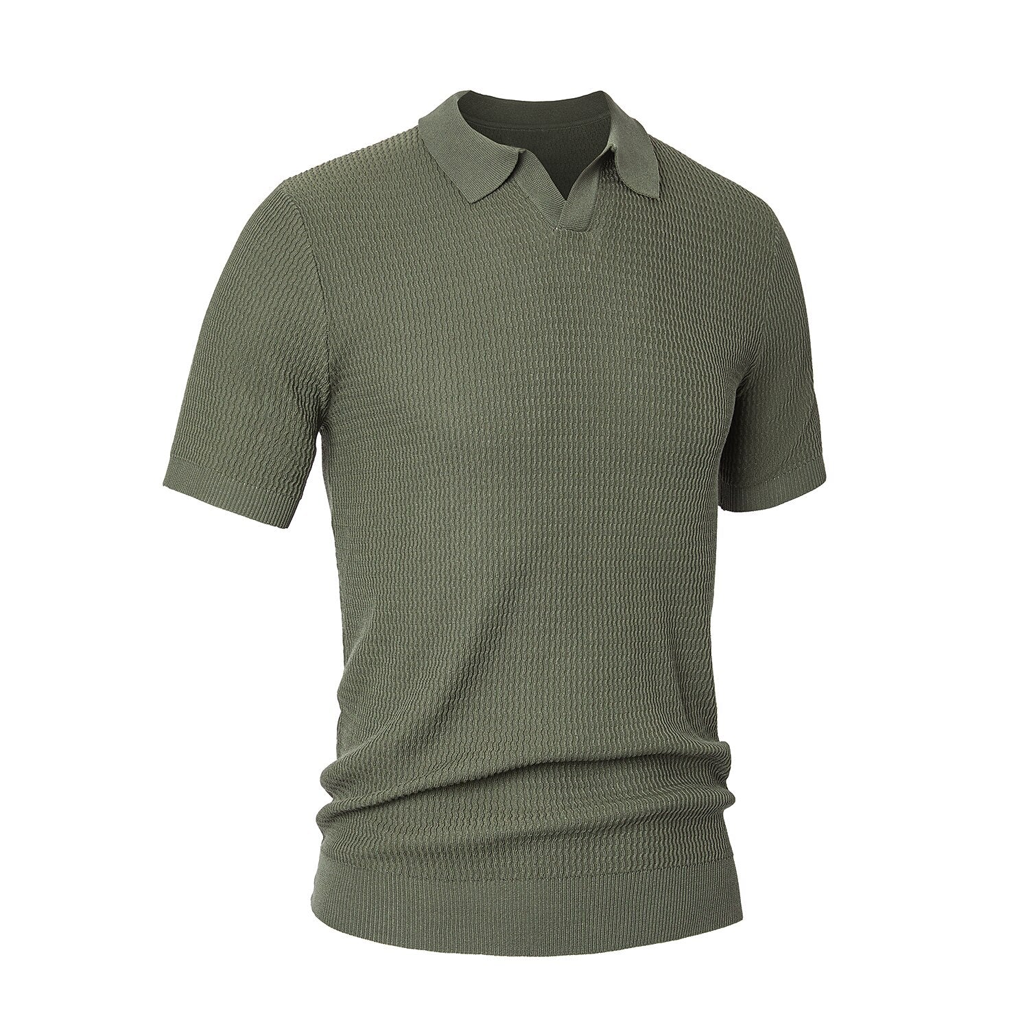 Textured Knit Polo Shirt - oukumen