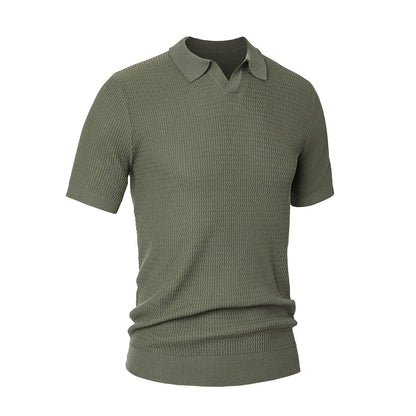 Textured Knit Polo Shirt - oukumen