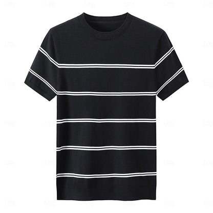 Silk-Linen-Cotton Striped Crewneck Tee