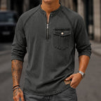 Distressed Long-Sleeve Henley Shirt