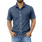 Washed Short-Sleeve Denim Shirt