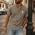 Washed Mandarin-Collar Denim Shirt