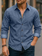 Acid-Wash Long-Sleeve Denim Shirt