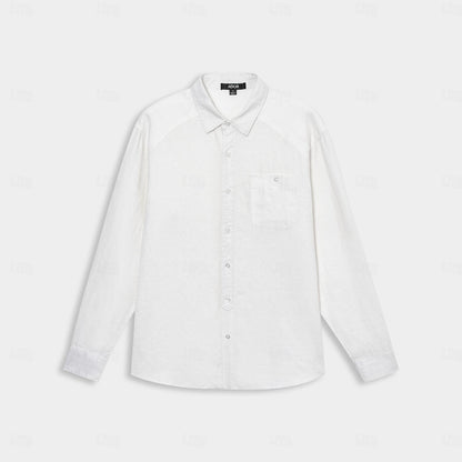 100% Linen Fold-over Collar Casual Shirt - oukumen