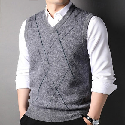 100% Wool Striped V-Neck Sweater Vest