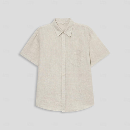 100% Linen Shirt Pocket Khaki - oukumen