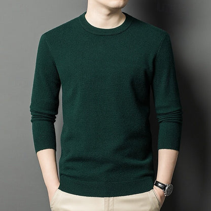 100% Wool Solid Color Sweater Pullover - oukumen