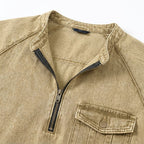 Distressed Acid-Wash Henley Shirt