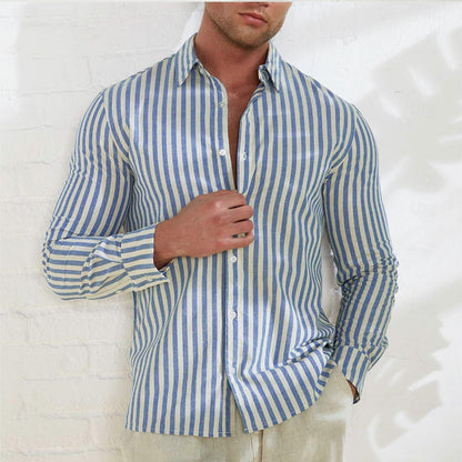 100% Cotton Stripes Lapel Casual Shirt - oukumen