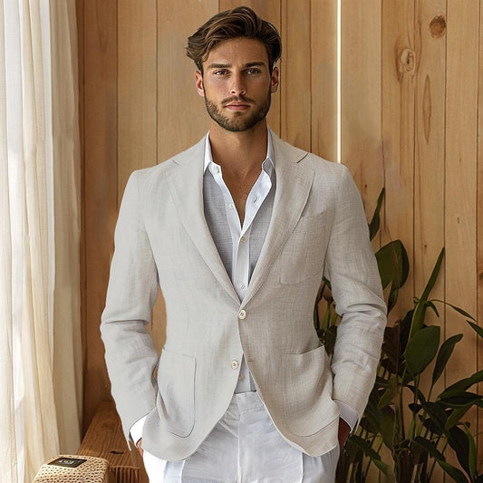 100% Linen Blazer Suits Outdoor Pocket Spring - oukumen