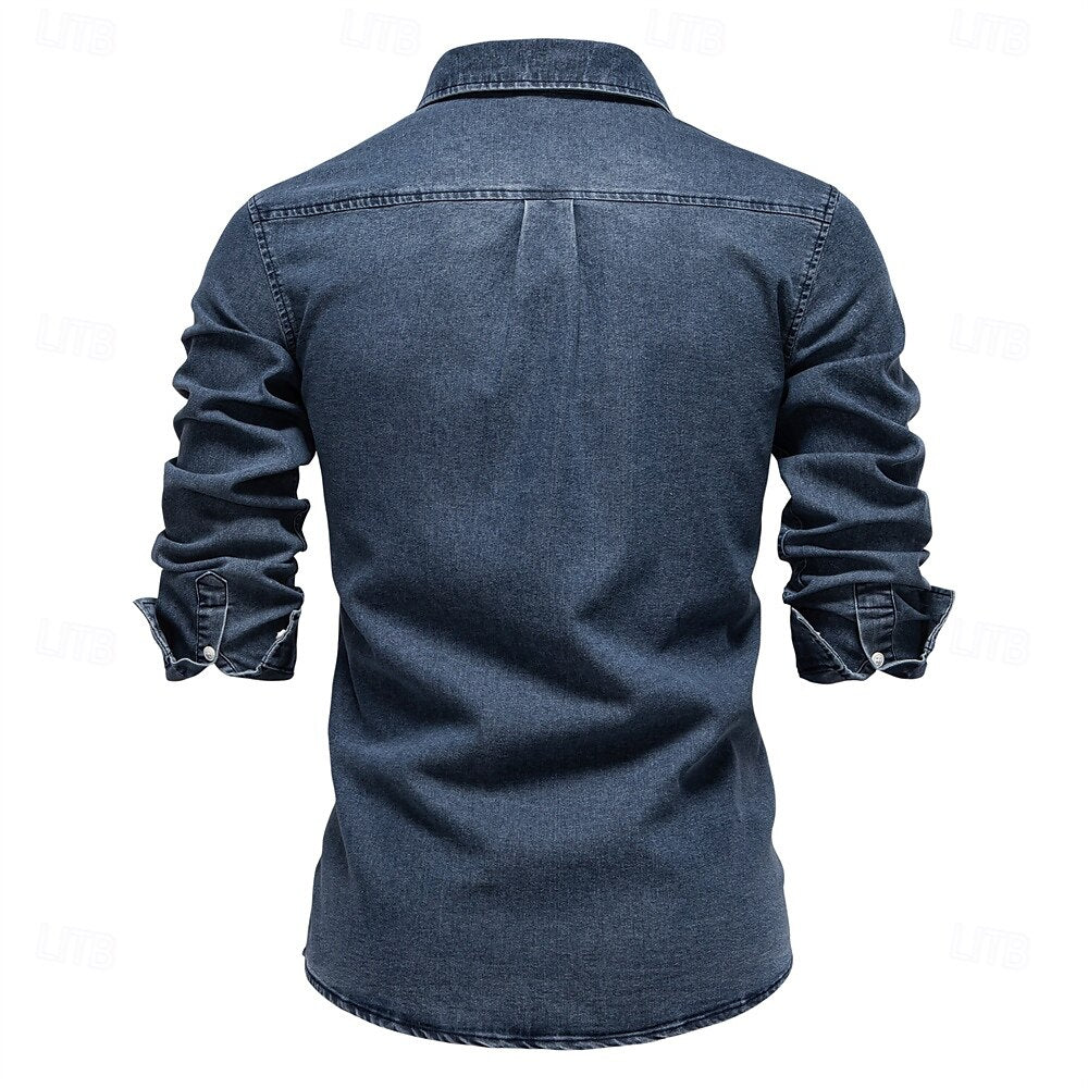 Long Sleeve Solid Color Denim Shirt