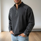 Acid-Wash Stand-Collar T-Shirt