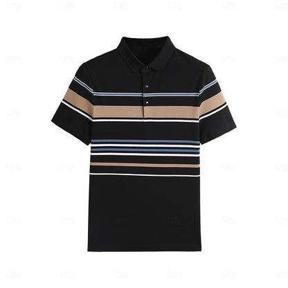 Classic Fit Business Casual Striped Short Sleeves Polo