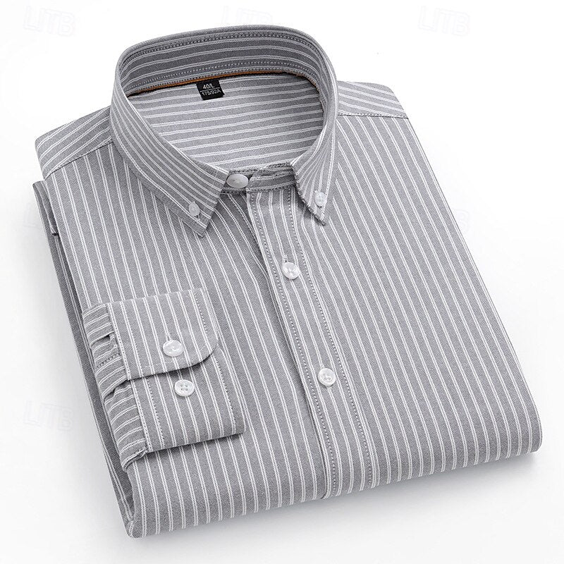 100% Cotton Striped Oxford Long Sleeve Shirt - oukumen