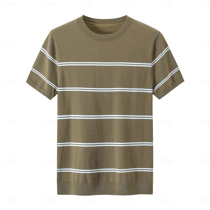 Silk-Linen-Cotton Striped Crewneck Tee