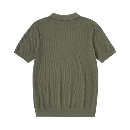 Textured Knit Polo Shirt - oukumen