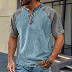 Color-Block Patchwork Henley Shirt