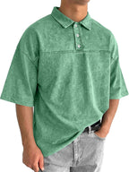 Color-Block Acid-Wash Polo Shirt