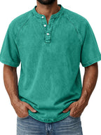 Acid-Wash Short-Sleeve Henley Shirt