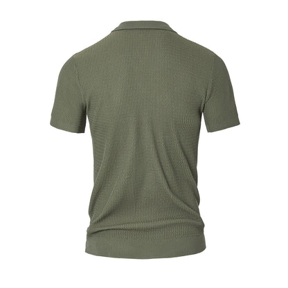 Textured Knit Polo Shirt - oukumen
